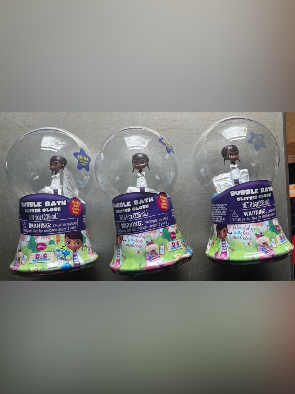 3x Disney Doc McStuffins Bubble Bath Glitter Globe 8oz Kids Bath Set